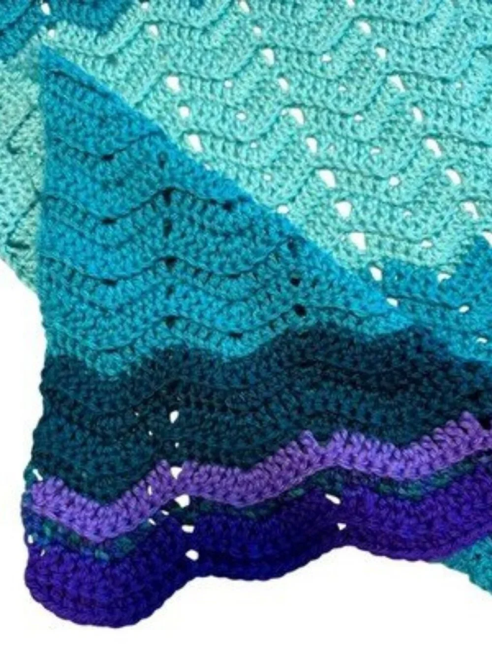 Handmade Crochet Chevron Ripple Lap Afghan Throw Teal Aqua Blue Purple 24x61